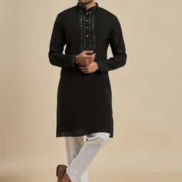 Anouk Black Mandarin Collar Mirror Work Straight kurta-image-89