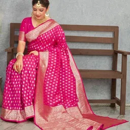 VASTRAAVEDAA Ethnic Motifs Woven Design Zari Banarasi Saree-image-47