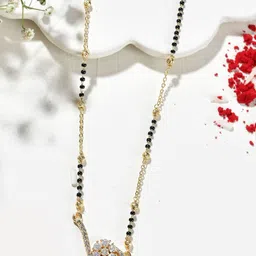 Jewels Nest Stainless Steel Gold-Plated Stones Studded & Beaded Elegant Swirl Mangalsutra-image-8