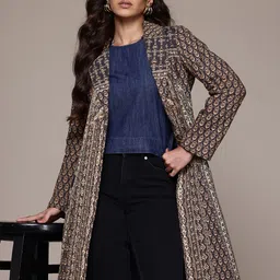 aarke Ritu Kumar Mosaica Ethnic Motifs Print Quilted Style Longline Front-Open Overcoat-image-88