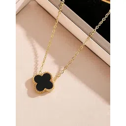 DIVASTRI Clover Stainless Steel Gold-Plated Floral Anti-Tarnish Pendants With Chains image 3
