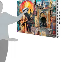 Myntra Elegant Homes Orange Colored & Blue Mughal Printed Canvas Wall Art image 2