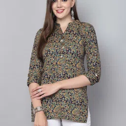 Merira Floral Printed Mandarin Collar Cotton Silk Kurti-picture-32