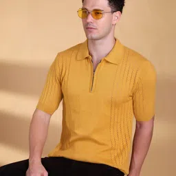 Mast & Harbour Self Design Polo Collar Short Sleeves Pure Cotton T-shirt image 2