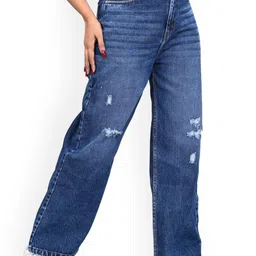 Stich lines Women Straight Fit Mid-Rise Mildly Distressed Stretchable Cotton Denim Jeans-picture-38