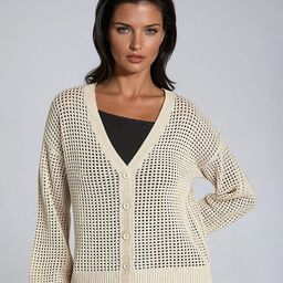 Stylecast X Kotty Women Cotton Open Knit V-Neck Front-Open Sweaters-picture-13