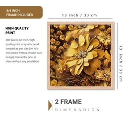 WALLLANE Set Of 2 Brown & Gold-Toned Piece Wood Floral and Botanical Wall Paintings image 4