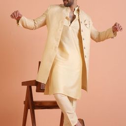 KISAH Men Self Design Ethnic Motifs Kurta Indowestern Sherwani Set-picture-15