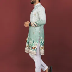 LADY BERRY Men Floral Printed Sequinned Indie Florals Crochet Kurta image 5