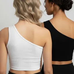 SZN Pack Of 2 One Shoulder Sleeveless Ribbed Crop Top image 4