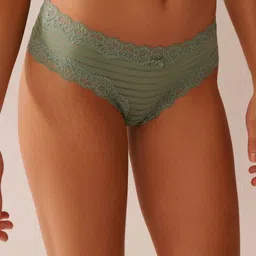 La Vie en Rose Mesh Stripe and Lace Trim Cheeky Panty Breifs-image-68