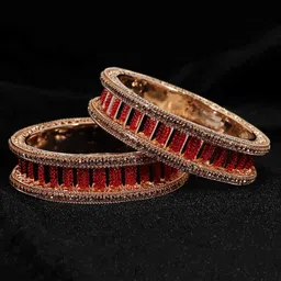 ZULKA Set of 2 Traditional American Diamond Stone Metal Kada Bangles For Women-picture-10