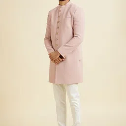 Manyavar Men Self-Designed Mandarin Collar Sherwani Set image 4