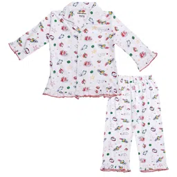 Superminis Girls Conversational Printed Lapel Collar Night suit-picture-19
