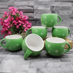 laghima jadon Green & White Printed Ceramic Glossy Cups image 3