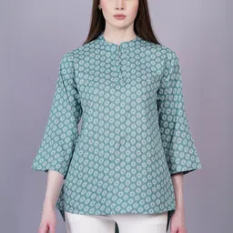 HIGHLIGHT FASHION EXPORT Geometric Print Mandarin Collar Regular Top-picture-22