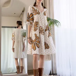 zolo label Zolo LabelWomen Off White Brown Embroidered Mini Dresses-picture-35