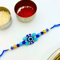 tipsy closet Blue Evil Eye Rakhi Stone Studded & Beaded Thread Rakhi Traditional Handmade Rakhi for Brother image 2