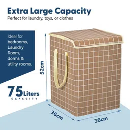 Myntra Elegant Homes 75 L Foldable Laundry Basket for Clothes Storage with Lid image 5