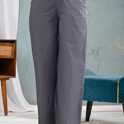 SATHRAY Women Comfort Wide Leg High-Rise Pure Cotton Parallel Trousers-picture-11