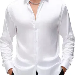cb-colebrook Mens Stylish Solid Silk Satin Casual Dress Shirts for Men Shiny Long Sleeve Button Down Shirt Party Prom Wedding Shirt for Mens image 1