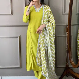 DHRUVIL IMPEX Embroidered Beads & Stones Straight Kurta With Trousers & Dupatta-picture-15