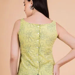 Saffron Threads Floral Embroidered Round Neck Pure Cotton Top image 5