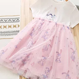 YK Girls Printed Round Neck Tulle Fit & Flare Dress-picture-40