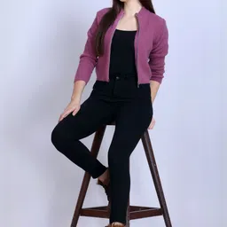 Roadster Women Mauve Wool Solid Cardigan image 1
