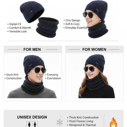 YOUSTYLO Unisex Self Design Woollen Beanie Cap image 4