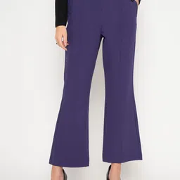 Madame Women Pleated Regular Fit Bootcut Trousers-image-9