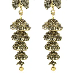 JOHARKAMAL Gold-Plated Ghungroo Beaded Dome Shaped Jhumkas image 3