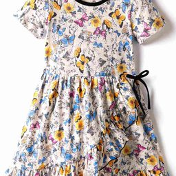 CrayonFlakes Girl Butterfly Print Ruffles Fit & Flare Dress-picture-12