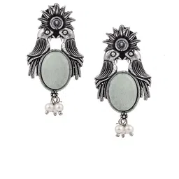PUJVI Silver-Toned Artificial Stones Studded Oxidised Animal Shaped Drop Earrings image 3