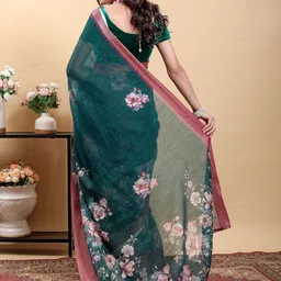 Jinal & Jinal Floral Zari Linen Blend Saree image 5