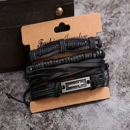 UNIVERSITY TRENDZ Men Set Of 4 Leather Wraparound Bracelet image 1