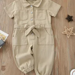 YK Girls Pure Cotton Collared Tie-Up Jumpsuit-image-13