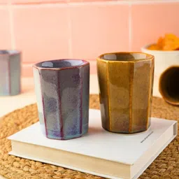 WEAVING HOMES Blue & Mustard Textured Ceramic Glossy Mugs Set of Cups and Mugs-image-27