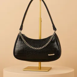 Cult Factory Embellished PU Half Moon Shoulder Bag with Cut Work image 1