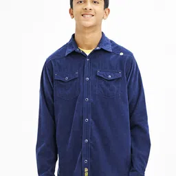 NO MONDAYS Boys Relaxed Spread Collar Solid Cotton Casual Shirt-picture-53