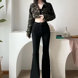 KPOP Women Solid Flared Cotton Trousers image 4
