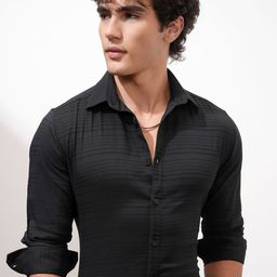HIGHLANDER Men Slim Fit Spread Collar Horizontal Striped Cotton Casual Shirt-picture-26