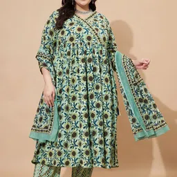 Vbuyz Women Floral Printed Regular Kurta with Trousers & With Dupatta image 1
