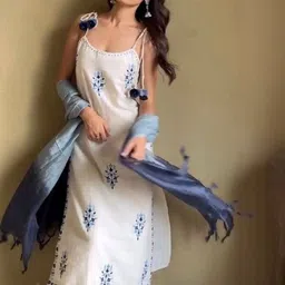 VenderVilla Embroidered Pure Cotton Kurta & Trousers With Dupatta image 4