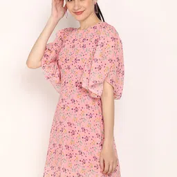 DODO & MOA Floral Print Flared Sleeve Georgette Fit & Flare Dress image 4