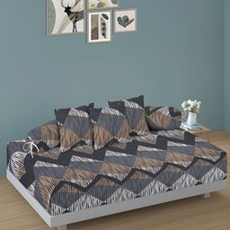 Arrabi 6Pcs Grey & Brown Abstract-Printed Skin-Friendly Superfine Quality Diwan Set-picture-36