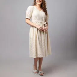 tulsattva Women A-line White Midi/Calf Length Dress image 1