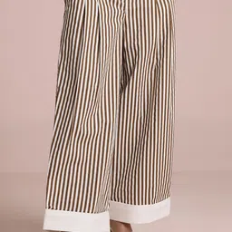 Muvazo Women Cotton Striped High-Rise Regular Fit Pleated Trouser-picture-22
