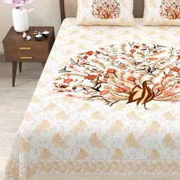 Myntra Elegant Homes Brown & Peach Floral 180 TC King Bedsheet with 2 Pillow Covers-picture-17