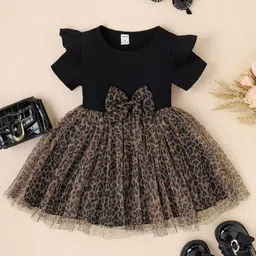 YK Girls Animal Printed Bow Round Neck Cotton Fit and Flare Dress-picture-43